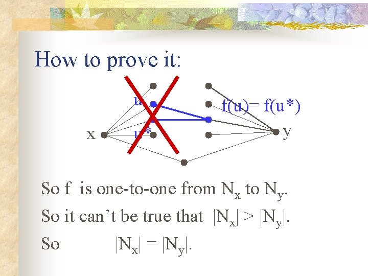 How to prove it: u x u* f(u)= f(u*) y So f is one-to-one
