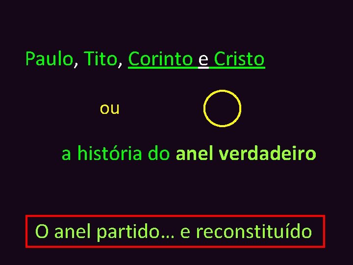 Paulo, Tito, Corinto e Cristo ou a história do anel verdadeiro O anel partido…