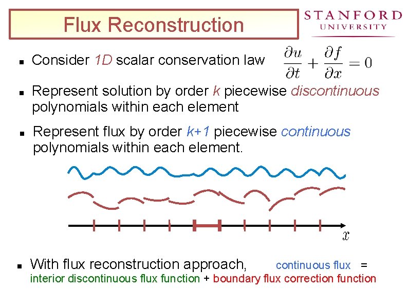 Flux Reconstruction Consider 1 D scalar conservation law Represent solution by order k piecewise