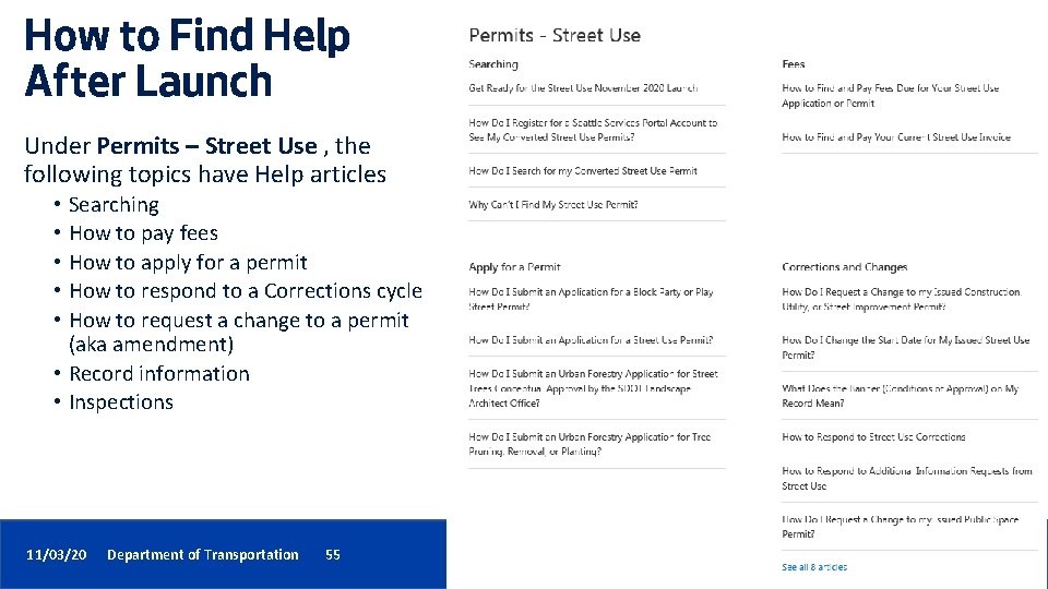 How to Find Help After Launch Under Permits – Street Use , the following