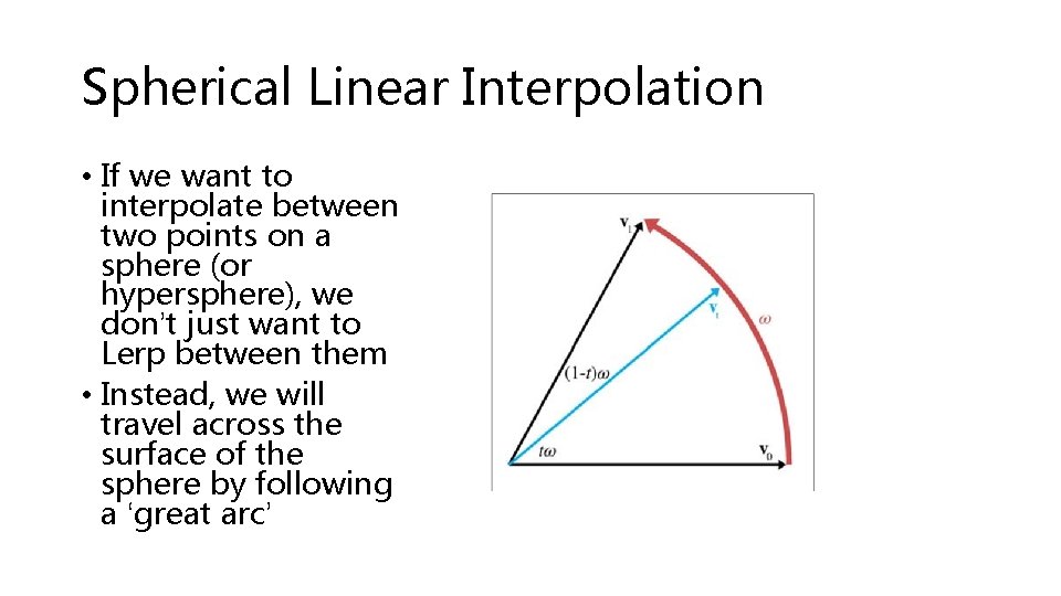Spherical Linear Interpolation • If we want to interpolate between two points on a