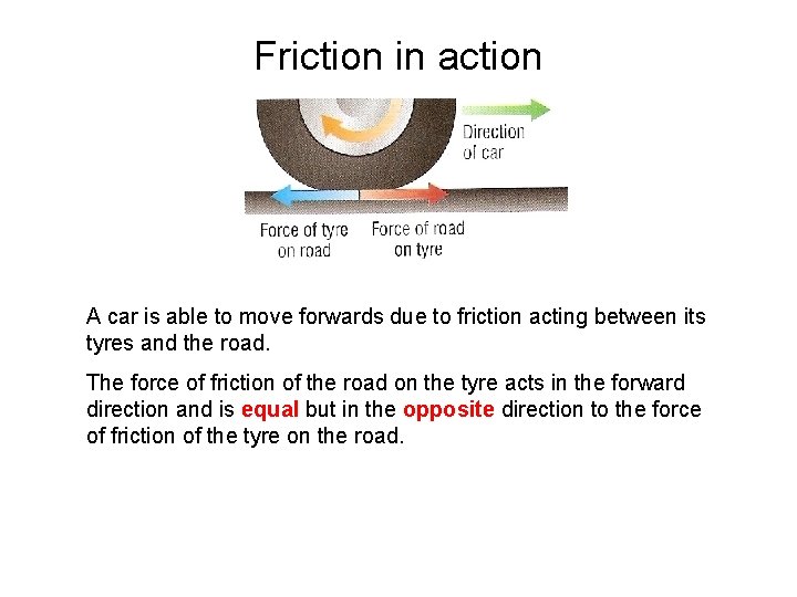 Friction in action A car is able to move forwards due to friction acting
