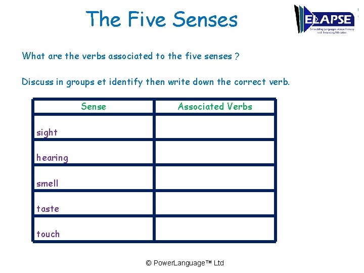 The Five Senses What are the verbs associated to the five senses ? Discuss