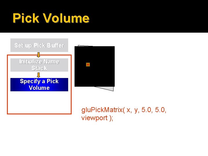 Pick Volume Set up Pick Buffer Initialize Name Stack Specify a Pick Volume glu.