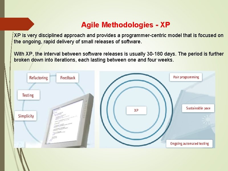 Agile Methodologies - XP XP is very disciplined approach and provides a programmer-centric model