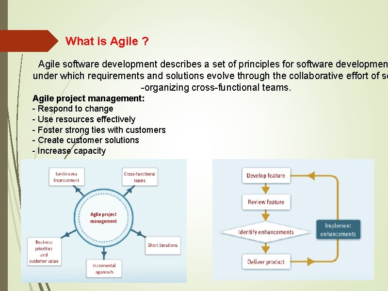 What is Agile ? Agile software development describes a set of principles for software