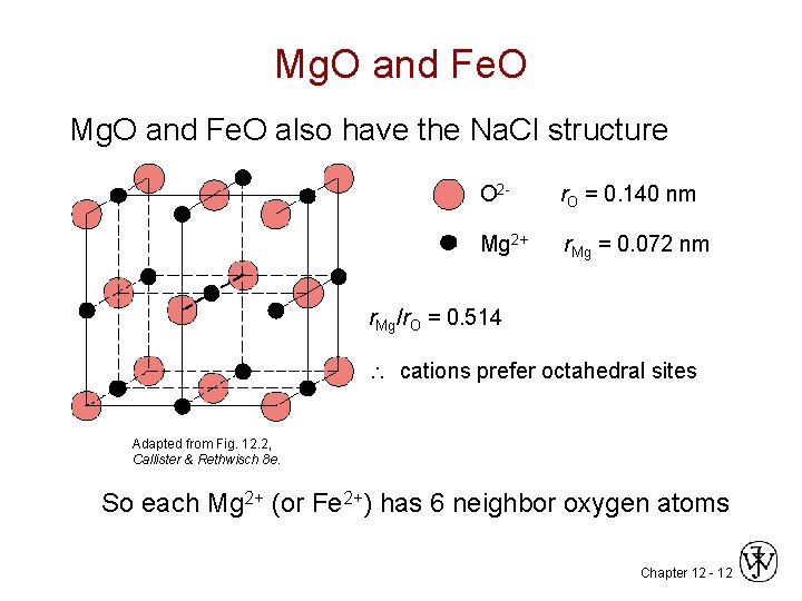 Mg. O and Fe. O also have the Na. Cl structure O 2 -