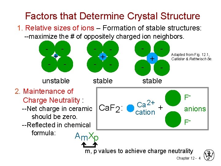 Factors that Determine Crystal Structure 1. Relative sizes of ions – Formation of stable