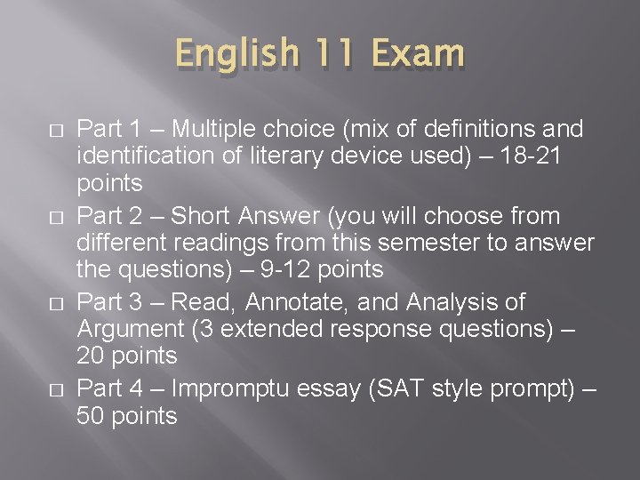 English 11 Exam � � Part 1 – Multiple choice (mix of definitions and