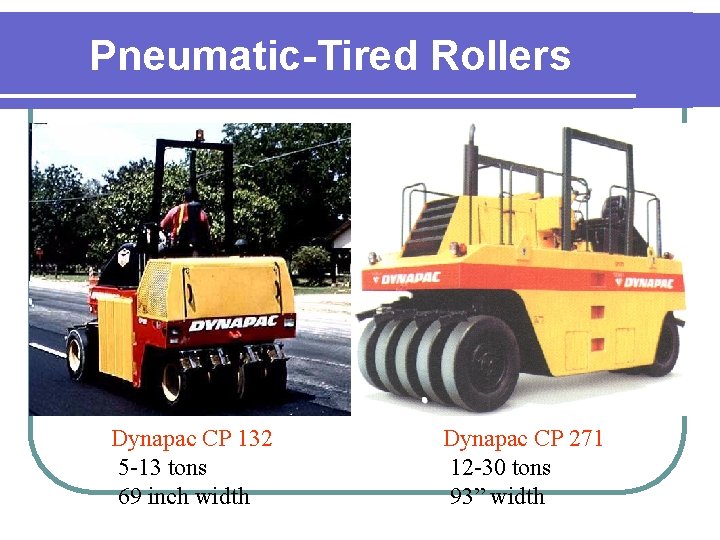 Pneumatic-Tired Rollers Dynapac CP 132 • 5 -13 tons • 69 inch width Dynapac