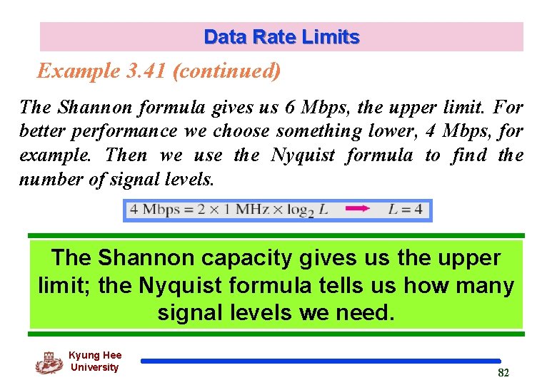 Data Rate Limits Example 3. 41 (continued) The Shannon formula gives us 6 Mbps,