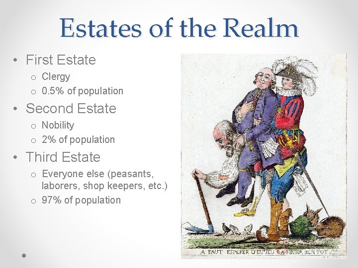 Estates of the Realm • First Estate o Clergy o 0. 5% of population