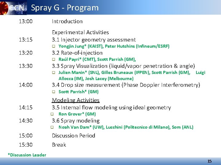 ECN Spray G - Program 13: 00 Introduction 13: 15 Experimental Activities 3. 1