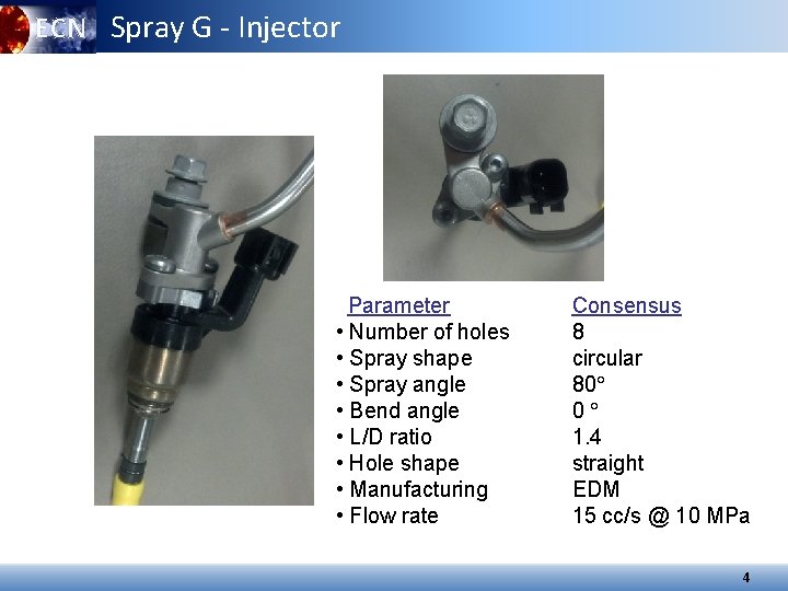 ECN Spray G - Injector Parameter • Number of holes • Spray shape •