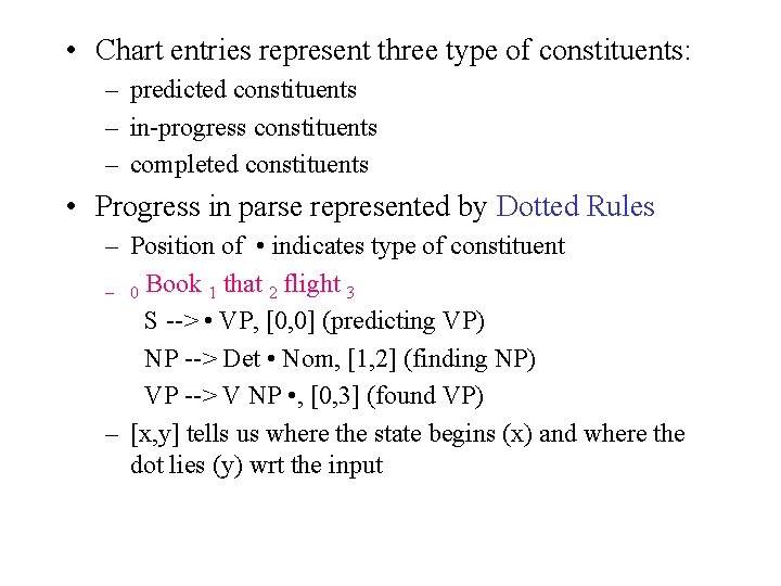  • Chart entries represent three type of constituents: – predicted constituents – in-progress