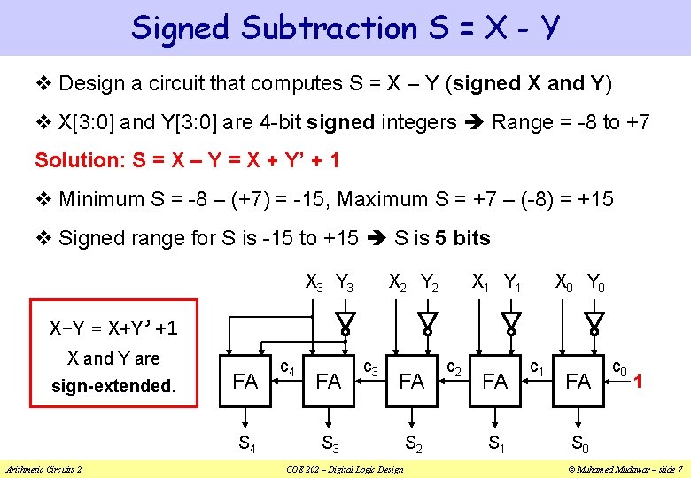 Signed Subtraction S = X - Y v Design a circuit that computes S