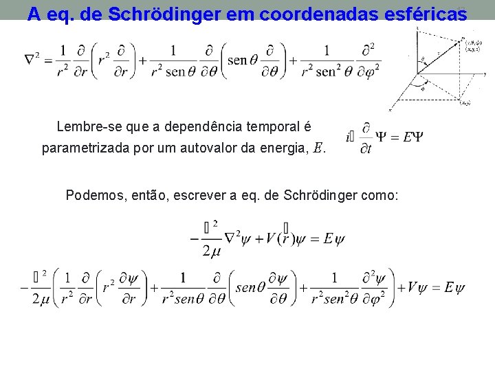 12 A eq. de Schrödinger em coordenadas esféricas Lembre-se que a dependência temporal é