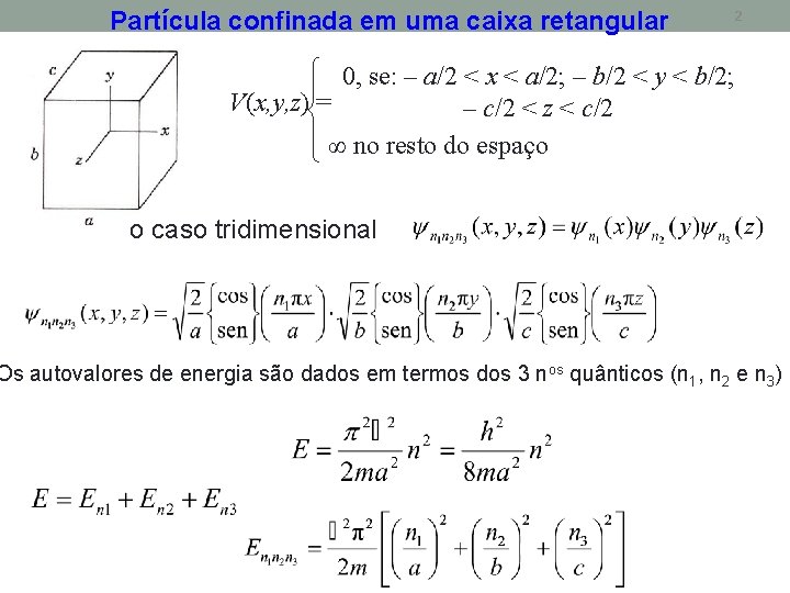 Partícula confinada em uma caixa retangular 2 0, se: – a/2 < x <