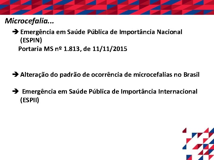 Microcefalia. . . è Emergência em Saúde Pública de Importância Nacional (ESPIN) Portaria MS