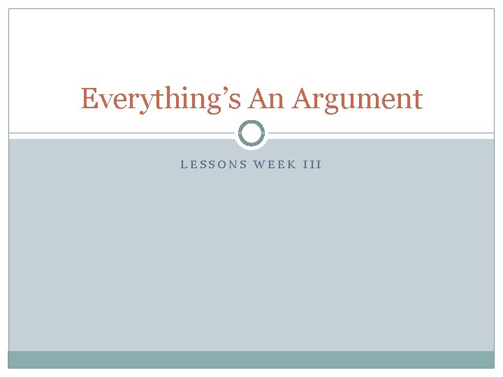 Everything’s An Argument LESSONS WEEK III 