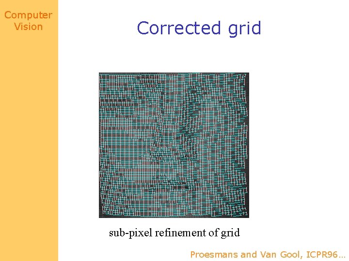 Computer Vision Corrected grid sub-pixel refinement of grid Proesmans and Van Gool, ICPR 96…