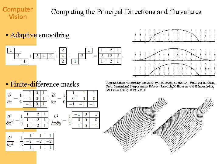 Computer Vision Computing the Principal Directions and Curvatures • Adaptive smoothing • Finite-difference masks