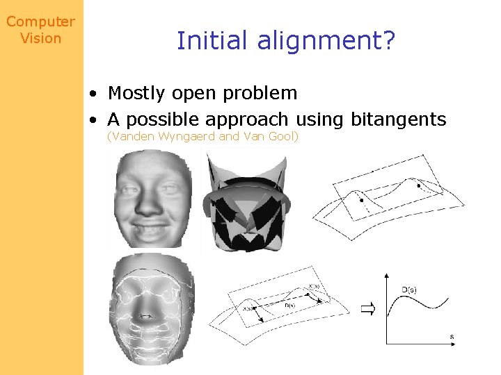 Computer Vision Initial alignment? • Mostly open problem • A possible approach using bitangents