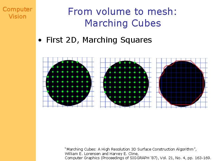 Computer Vision From volume to mesh: Marching Cubes • First 2 D, Marching Squares