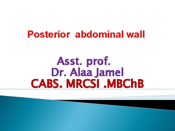Posterior abdominal wall Asst. prof. Dr. Alaa Jamel CABS. MRCSI. MBCh. B 