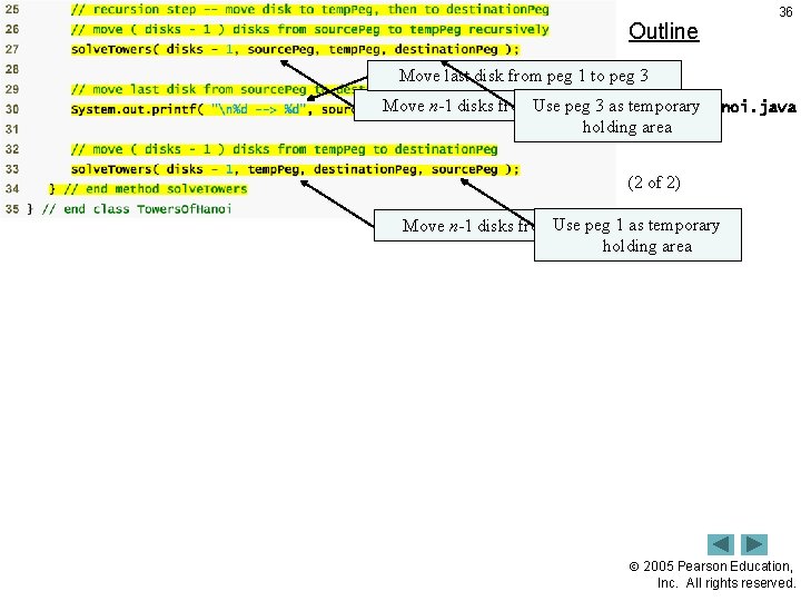 Outline 36 Move last disk from peg 1 to peg 3 as Towers. Of.