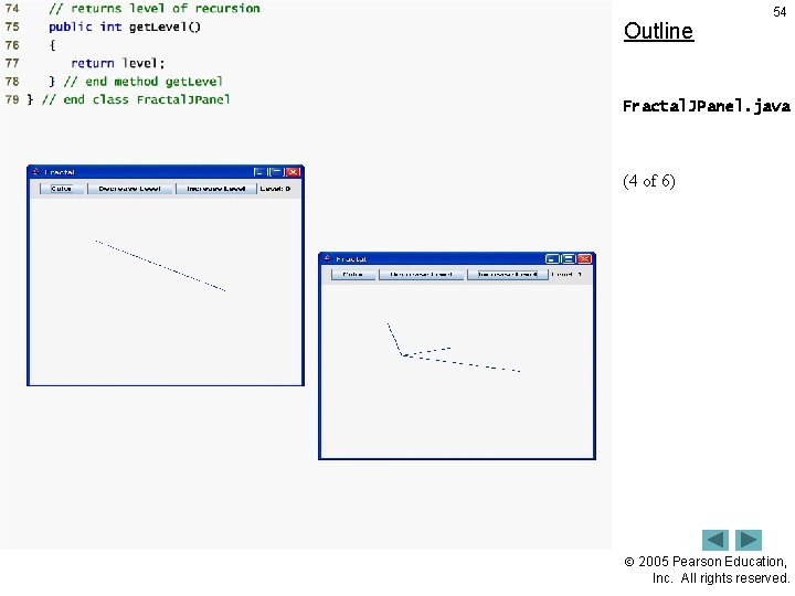 Outline 54 Fractal. JPanel. java (4 of 6) 2005 Pearson Education, Inc. All rights