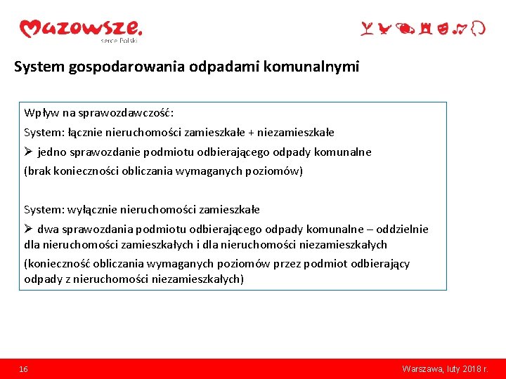 System gospodarowania odpadami komunalnymi Wpływ na sprawozdawczość: System: łącznie nieruchomości zamieszkałe + niezamieszkałe Ø