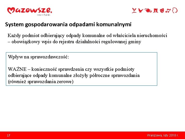 System gospodarowania odpadami komunalnymi Każdy podmiot odbierający odpady komunalne od właściciela nieruchomości – obowiązkowy