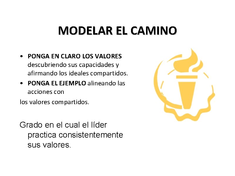MODELAR EL CAMINO • PONGA EN CLARO LOS VALORES descubriendo sus capacidades y afirmando