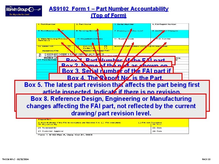 AS 9102 Form 1 – Part Number Accountability (Top of Form) Box 1. Part AS 9102 Form 1 – Part Number Accountability (Top of Form) Box 1. Part