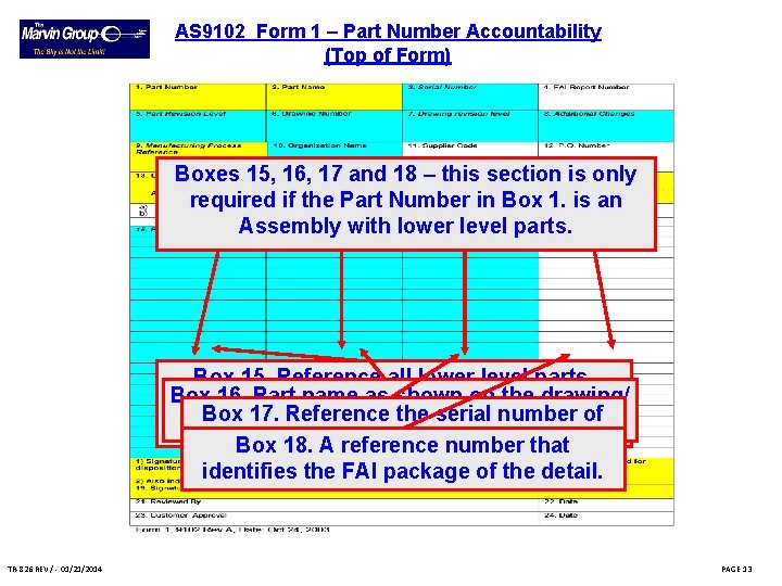AS 9102 Form 1 – Part Number Accountability (Top of Form) Boxes 15, 16, AS 9102 Form 1 – Part Number Accountability (Top of Form) Boxes 15, 16,