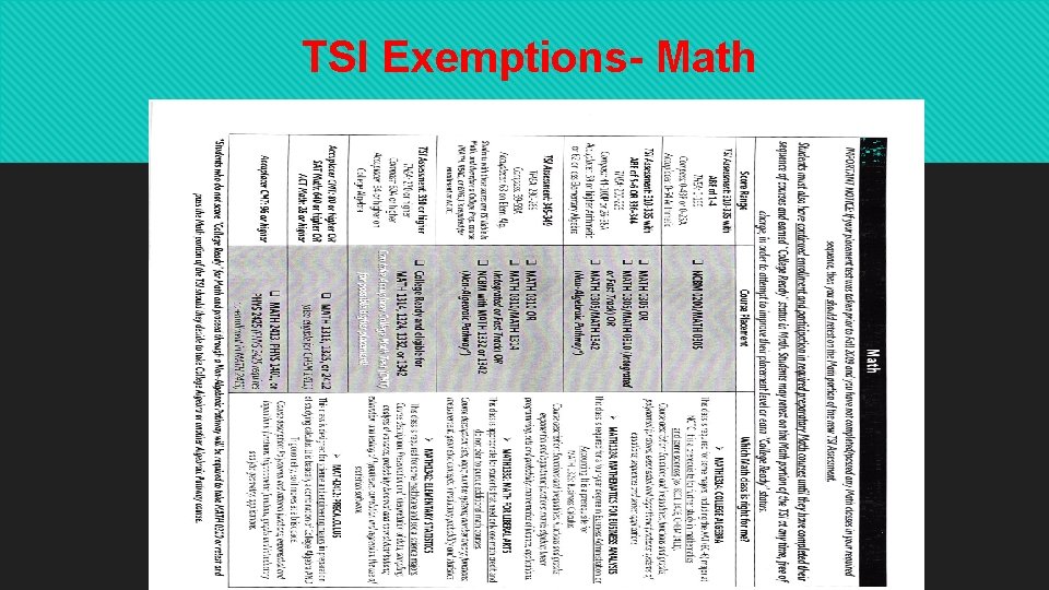 TSI Exemptions- Math 