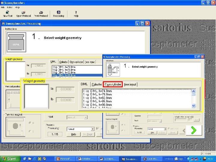 Mass Metrology, -April Susceptometer, 2003 June 2007 : 1. Select weighing geometry 