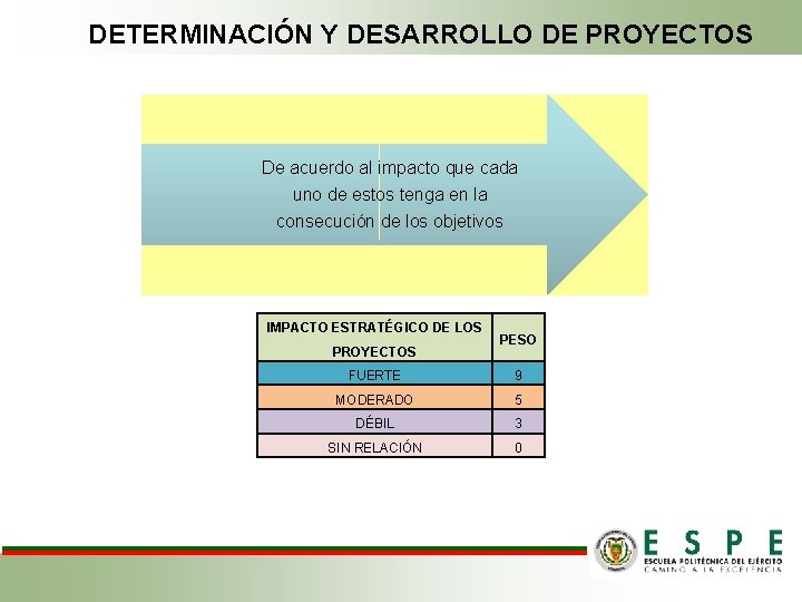 DETERMINACIÓN Y DESARROLLO DE PROYECTOS De acuerdo al impacto que cada uno de estos