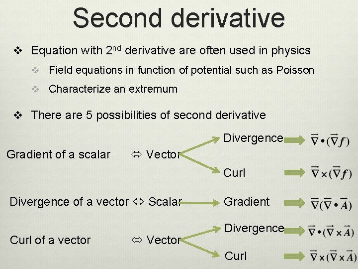 Second derivative v Equation with 2 nd derivative are often used in physics v