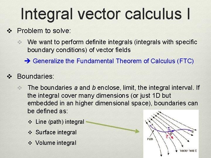 Integral vector calculus I v Problem to solve: v We want to perform definite