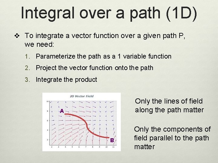 Integral over a path (1 D) v To integrate a vector function over a