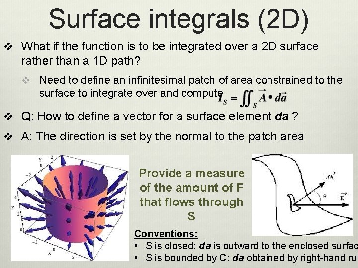 Surface integrals (2 D) v What if the function is to be integrated over