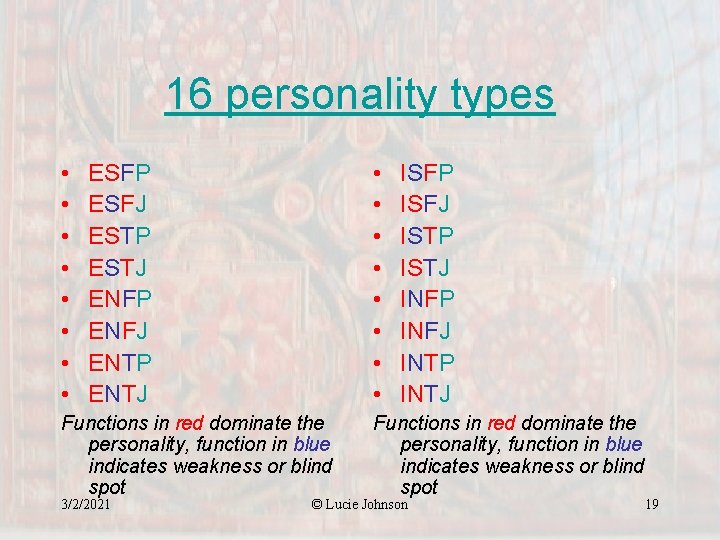 16 personality types • • • • ESFP ESFJ ESTP ESTJ ENFP ENFJ ENTP