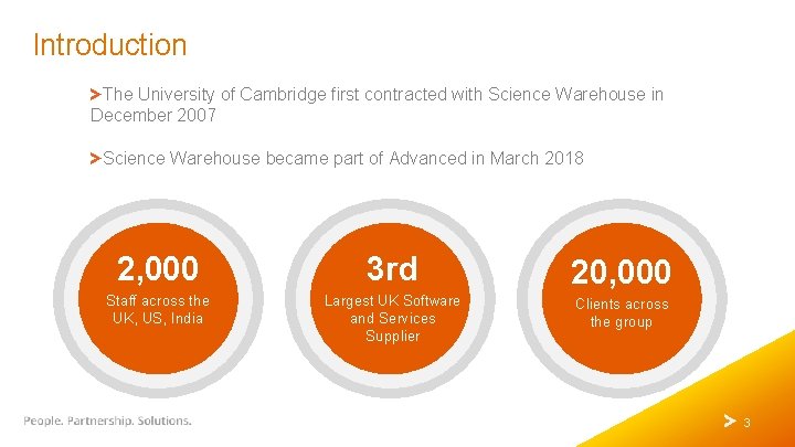 Introduction The University of Cambridge first contracted with Science Warehouse in December 2007 Science
