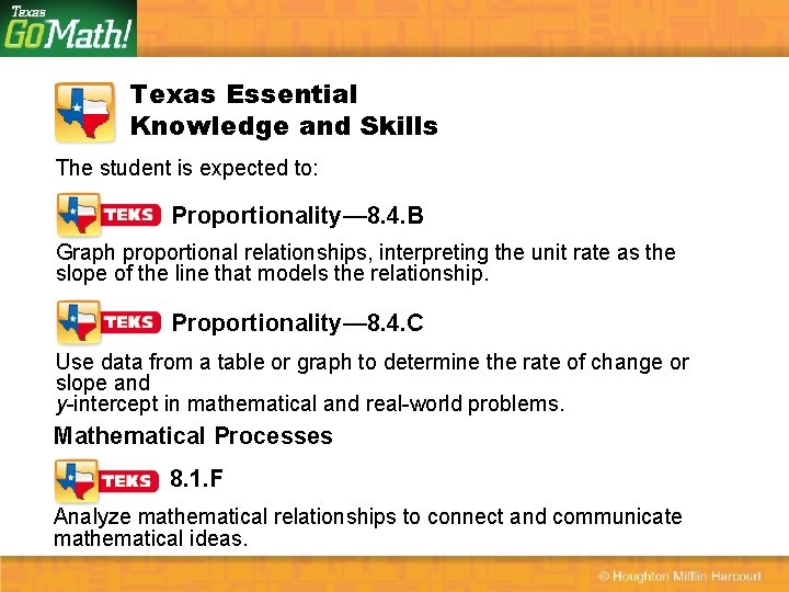 Texas Essential Knowledge and Skills The student is expected to: Proportionality— 8. 4. B