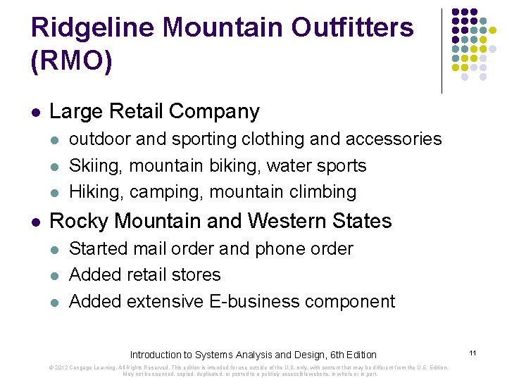 Ridgeline Mountain Outfitters (RMO) l Large Retail Company l l outdoor and sporting clothing