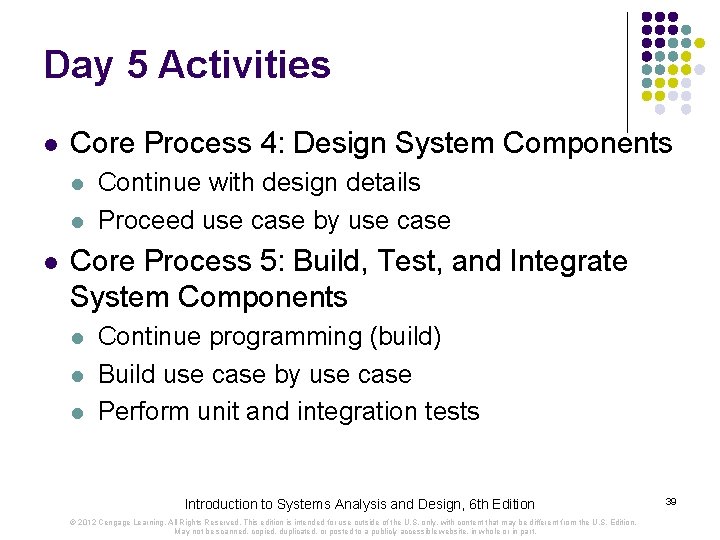 Day 5 Activities l Core Process 4: Design System Components l l l Continue