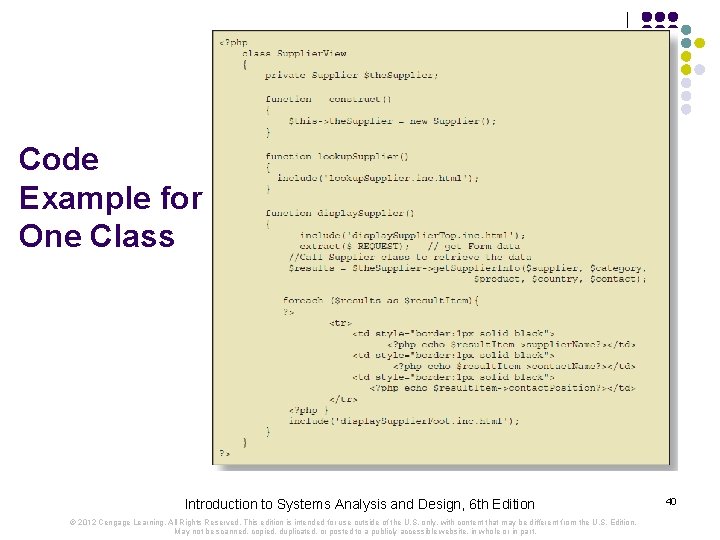 Code Example for One Class Introduction to Systems Analysis and Design, 6 th Edition