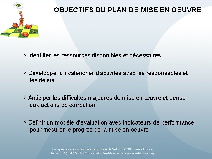 OBJECTIFS DU PLAN DE MISE EN OEUVRE > Identifier les ressources disponibles et nécessaires